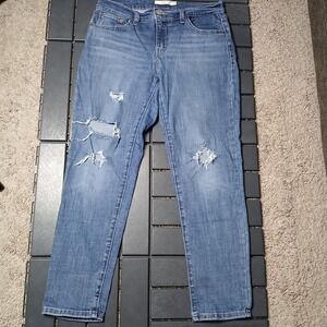 Levi Boyfriend Cropped Distressed Straight Jean Sz 27x27, Medium Blue Wash JD155